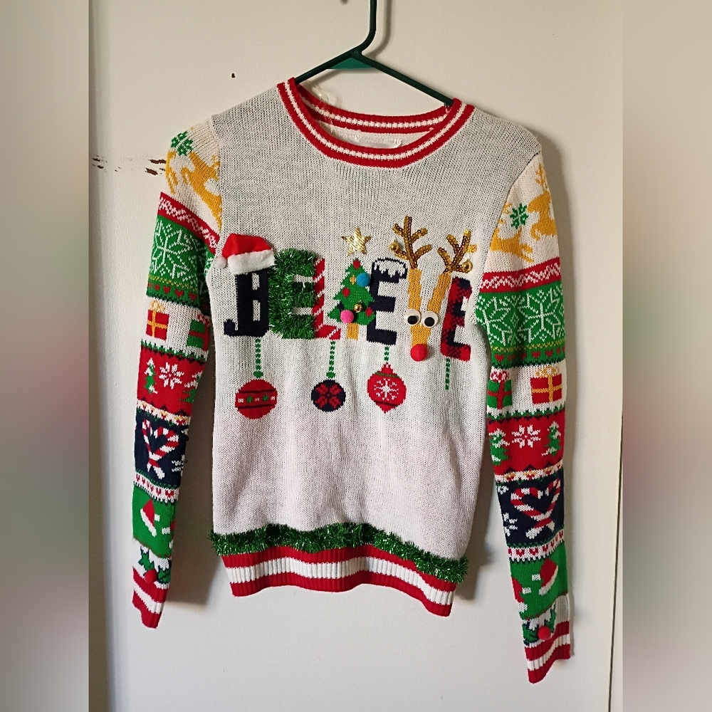 No Boundaries White and Red Knit Sweater
